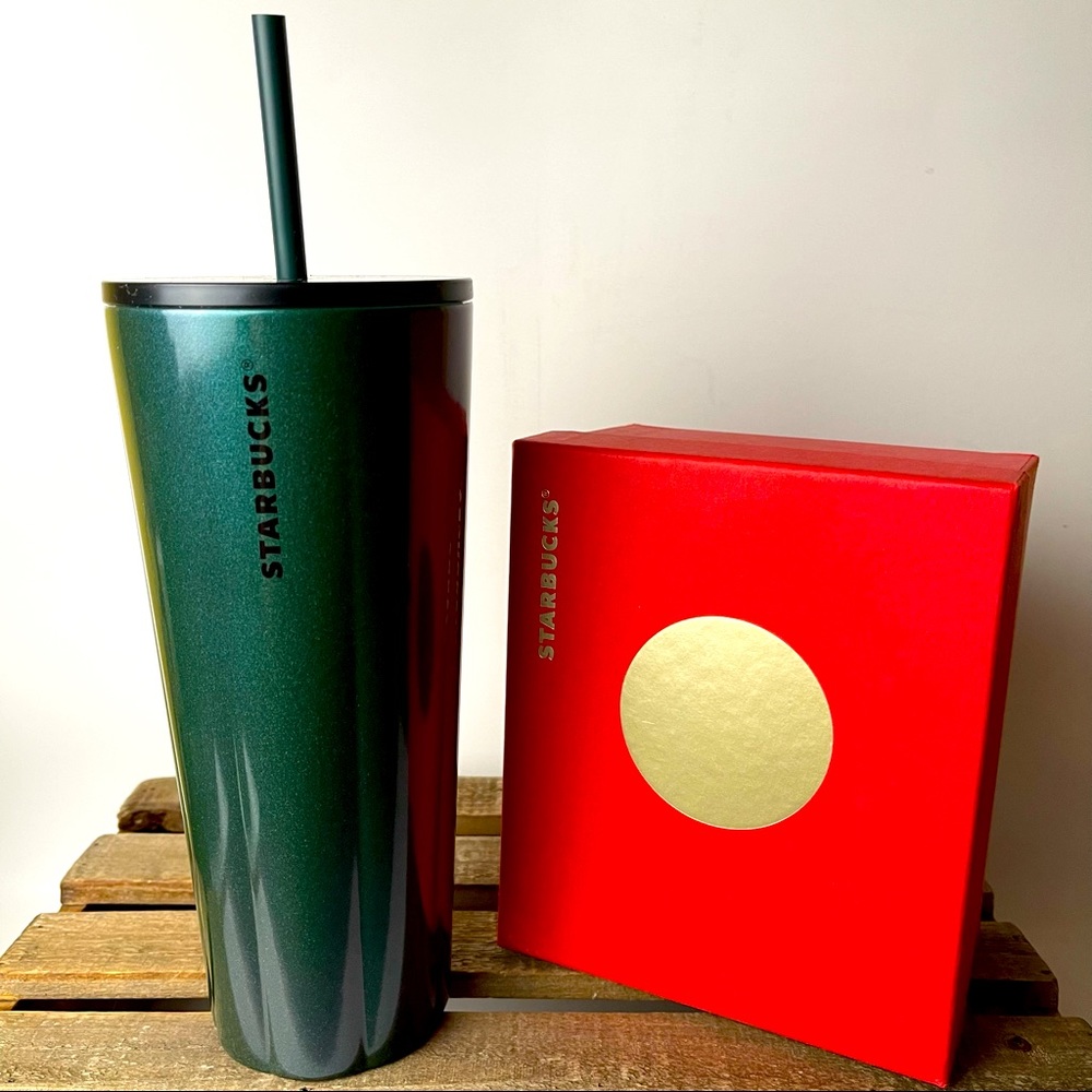STARBUCKS Holiday Puffy Green Stainless Steel Venti Cold Tumbler
